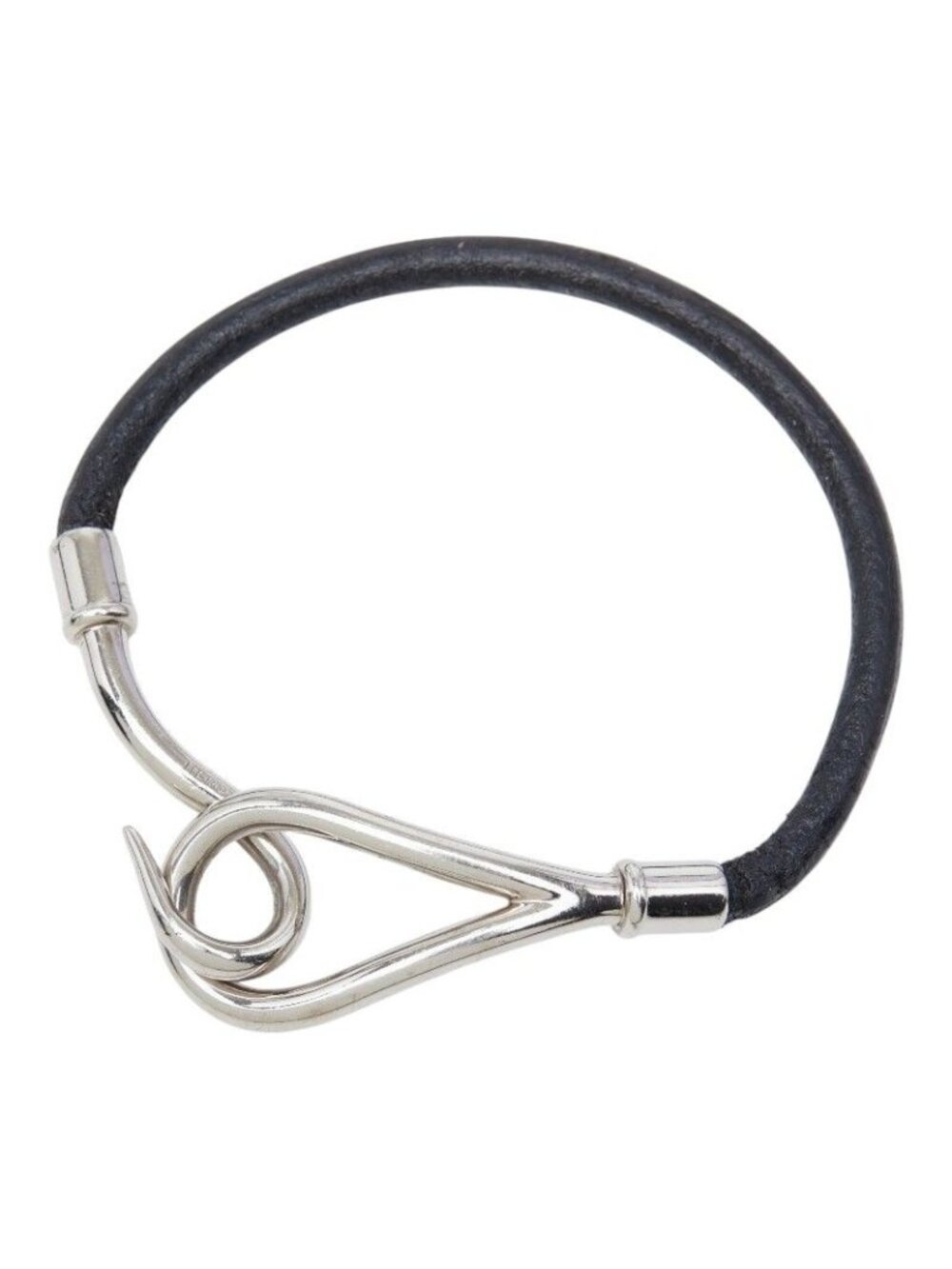 Hermes Jumbo Bracelet Black Silver Leather Metal